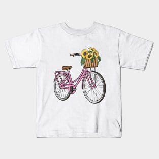 Women's bike with Basket Flowers Kids T-Shirt